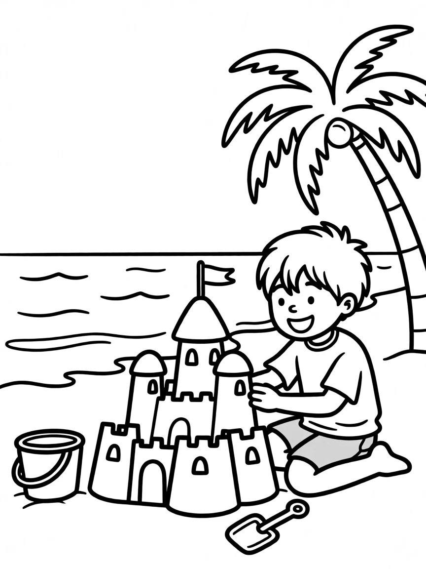 (Hawaii) A boy building a sandcastle.