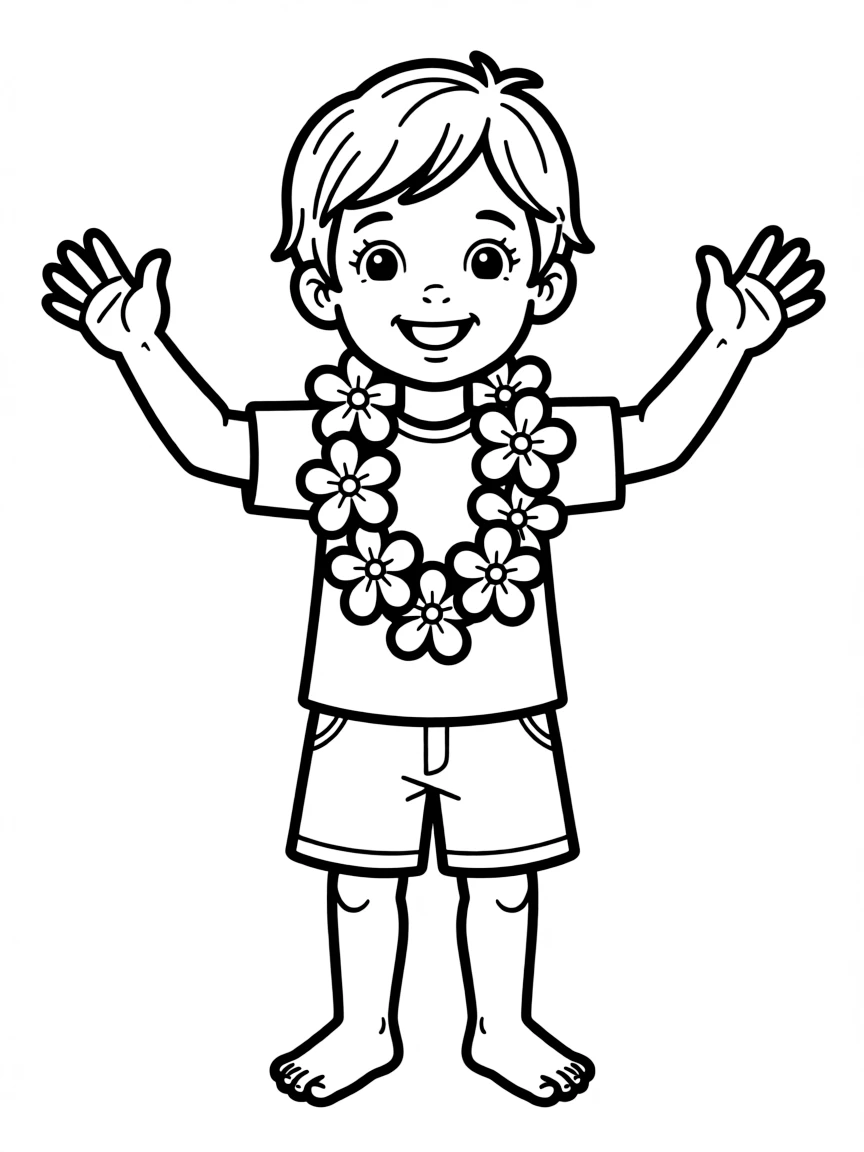 (Hawaii) A happy child wearing a lei.