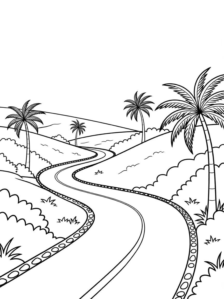 (Hawaii) A road winding through green hills.