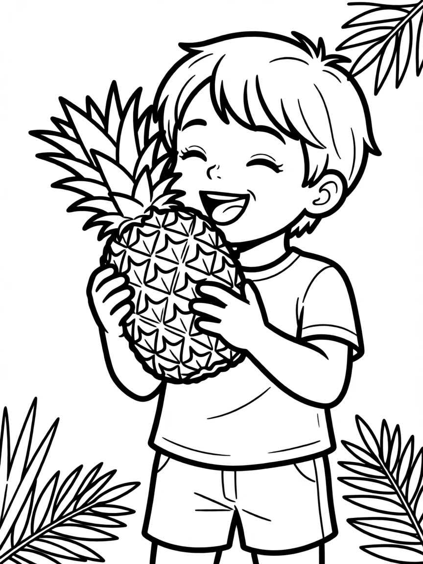(Hawaii) A child eating a pineapple.