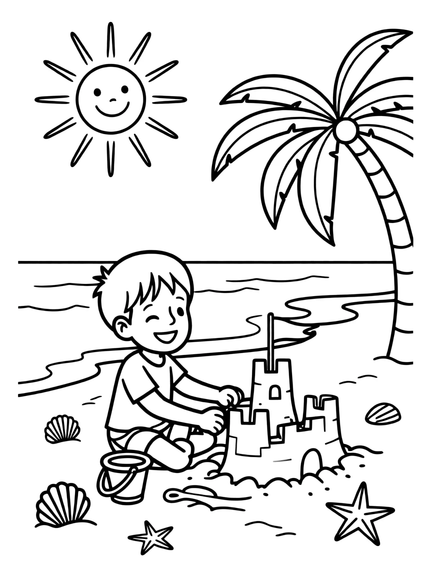 (Hawaii) A happy child playing in the sand.