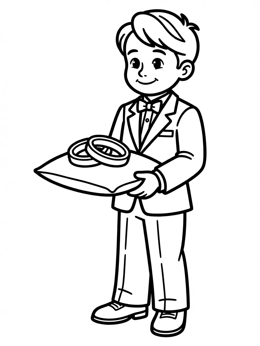 A ring bearer holding a small pillow with rings