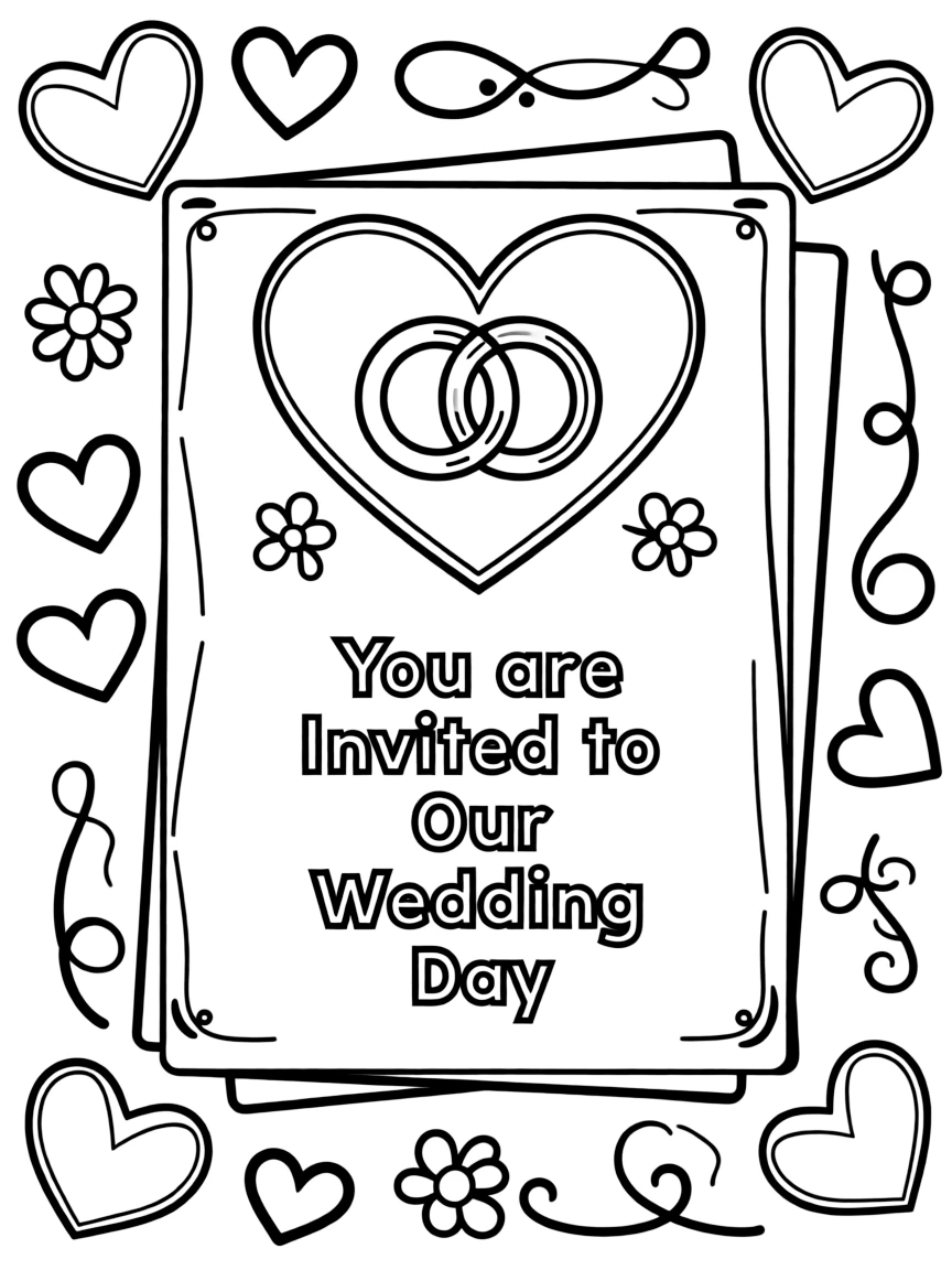 A wedding invitation card with hearts