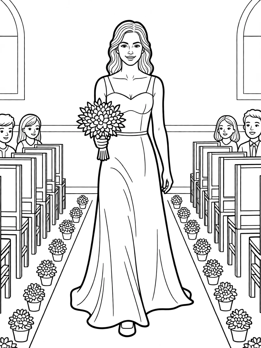A bride walking down the aisle