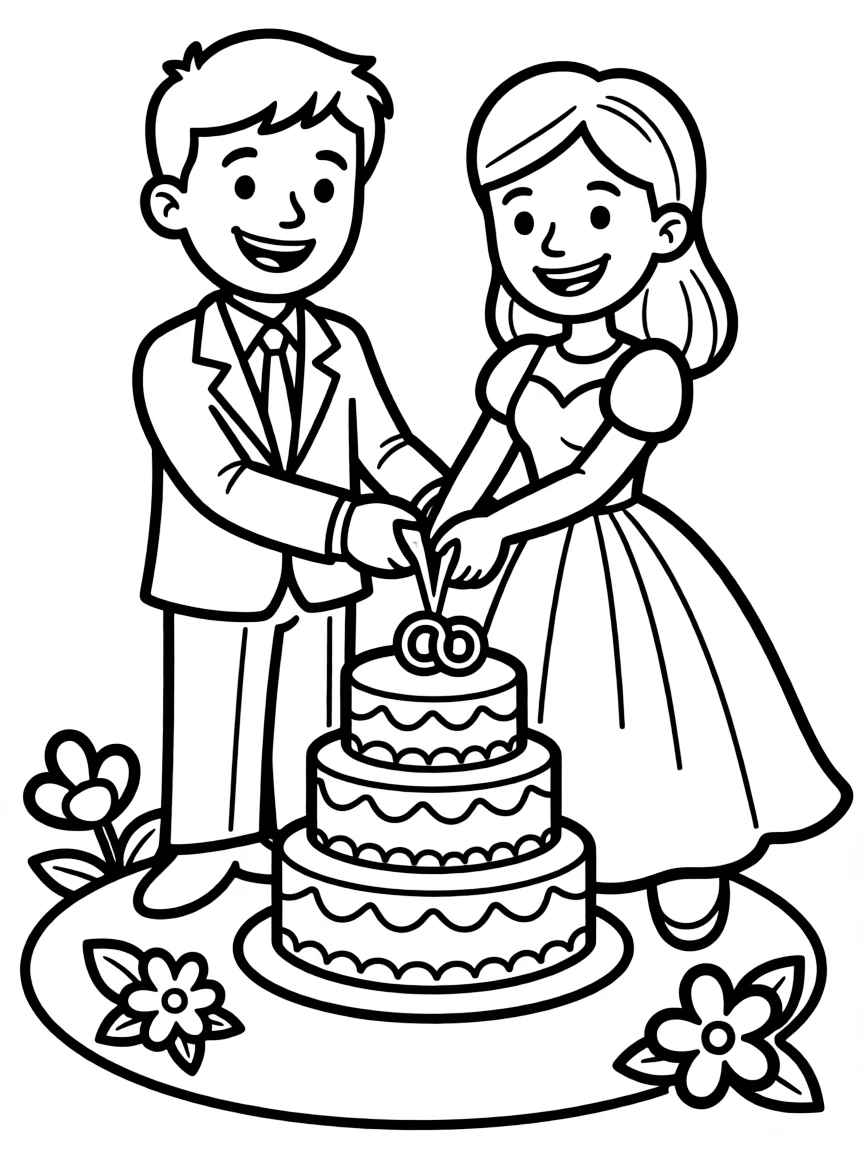 A couple cutting the wedding cake