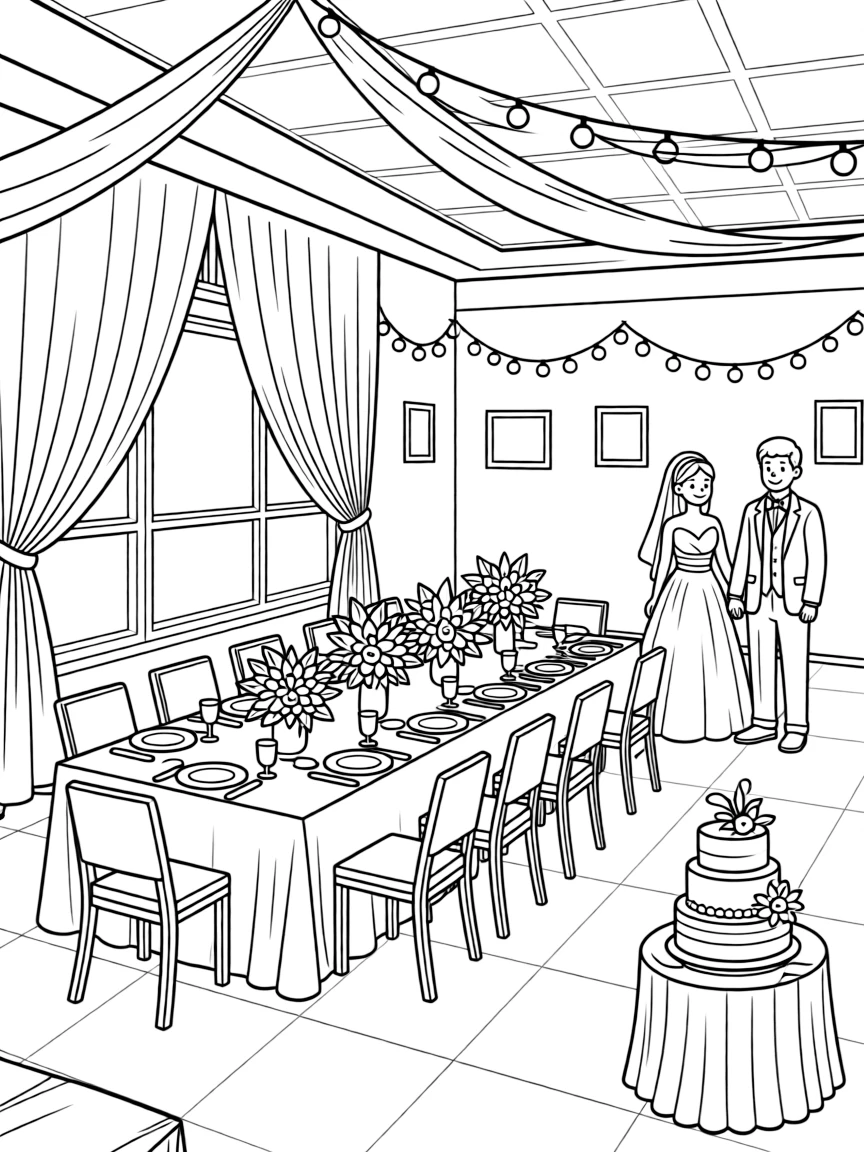 A decorated wedding reception hall