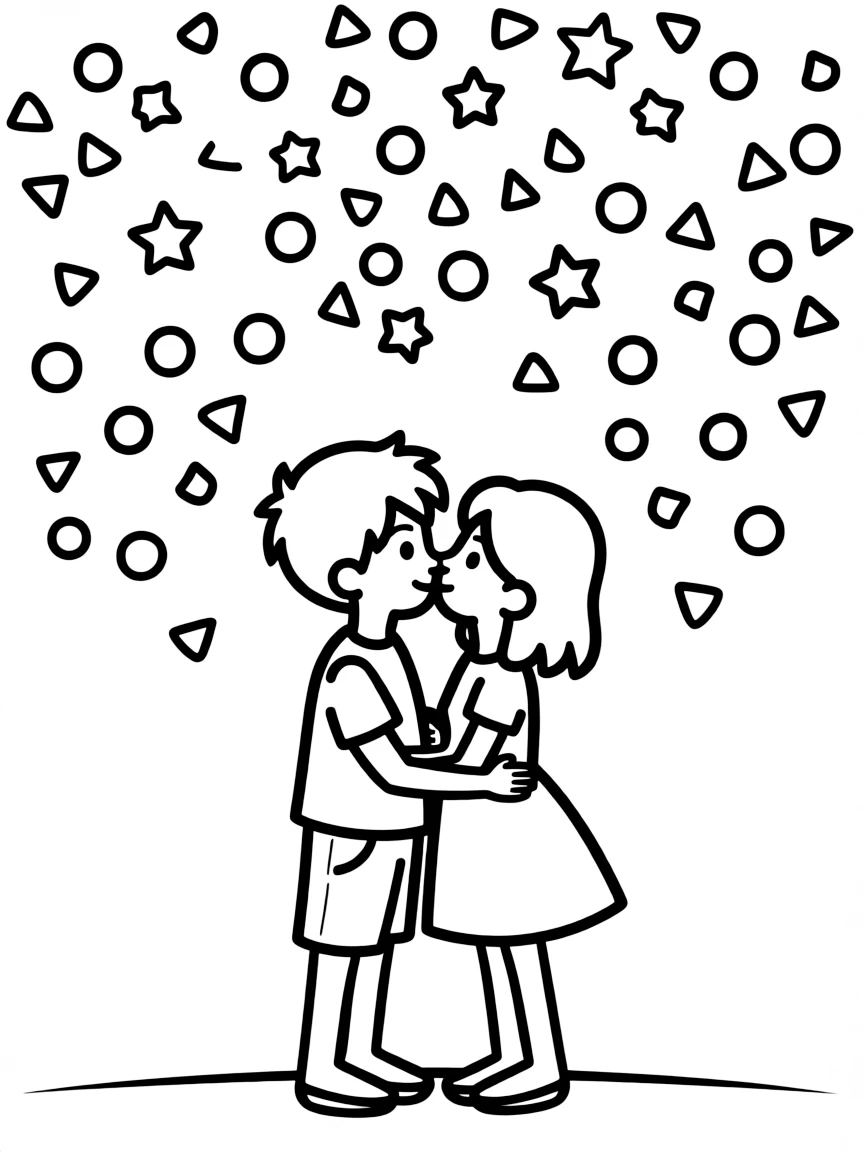 A couple kissing under a shower of confetti