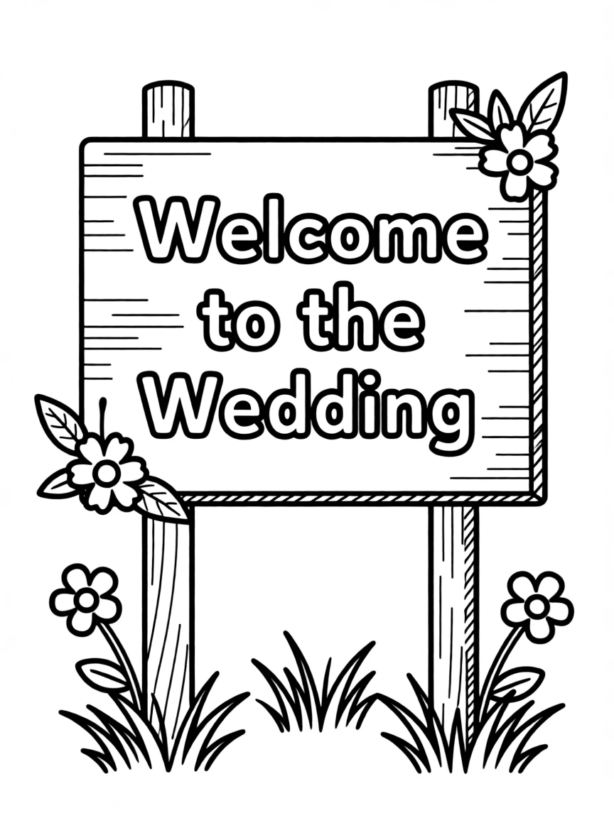 A wedding sign that says “Welcome to the Wedding”