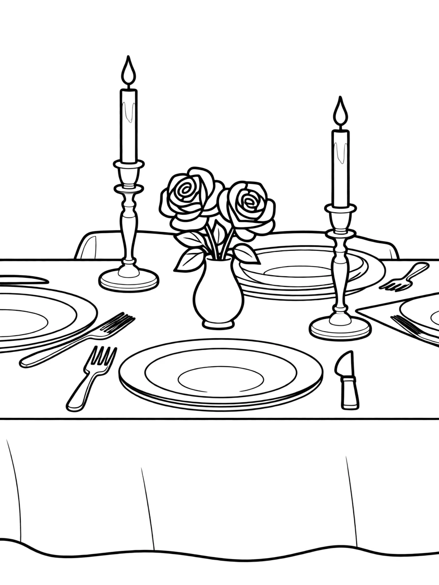 A table setting with candles and roses