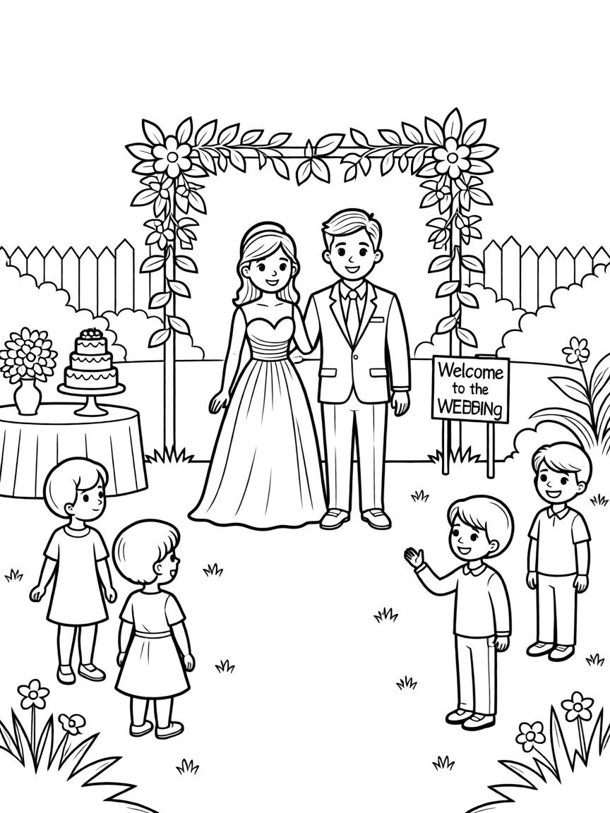 A backyard garden wedding scene