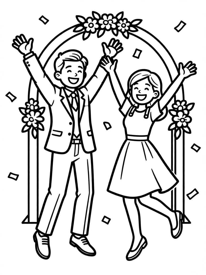 A couple jumping for joy after the ceremony