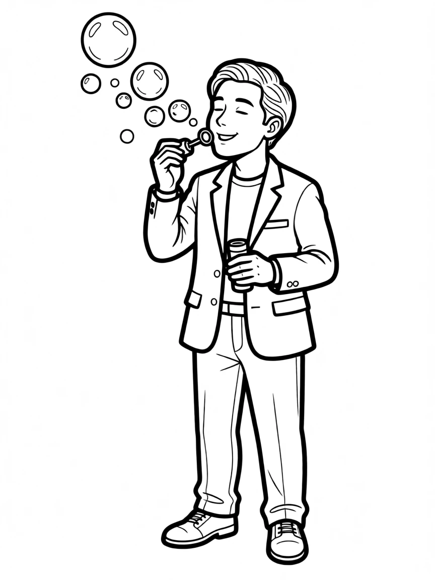 A wedding guest blowing bubbles