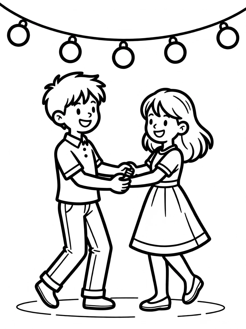 A couple dancing under fairy lights