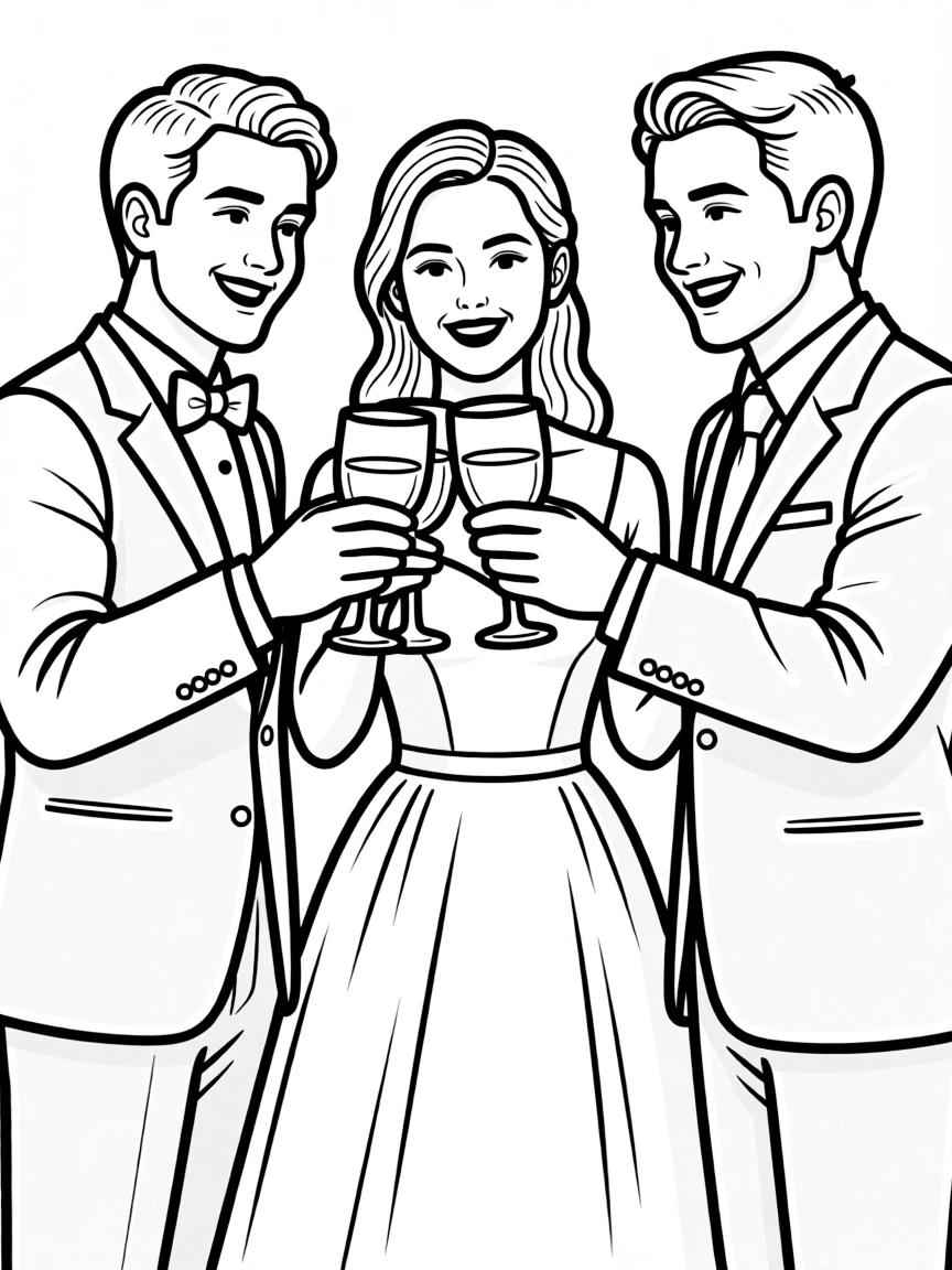 A wedding toast with glasses clinking