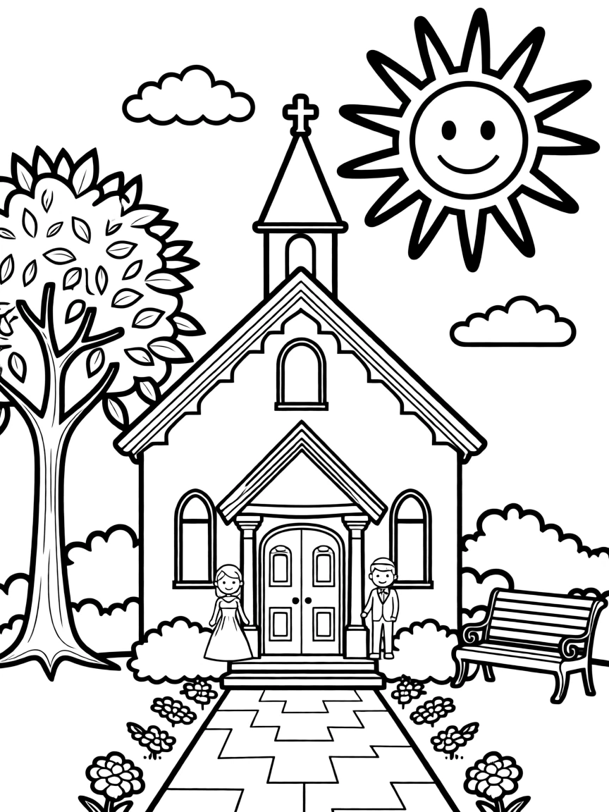 A wedding chapel on a sunny day