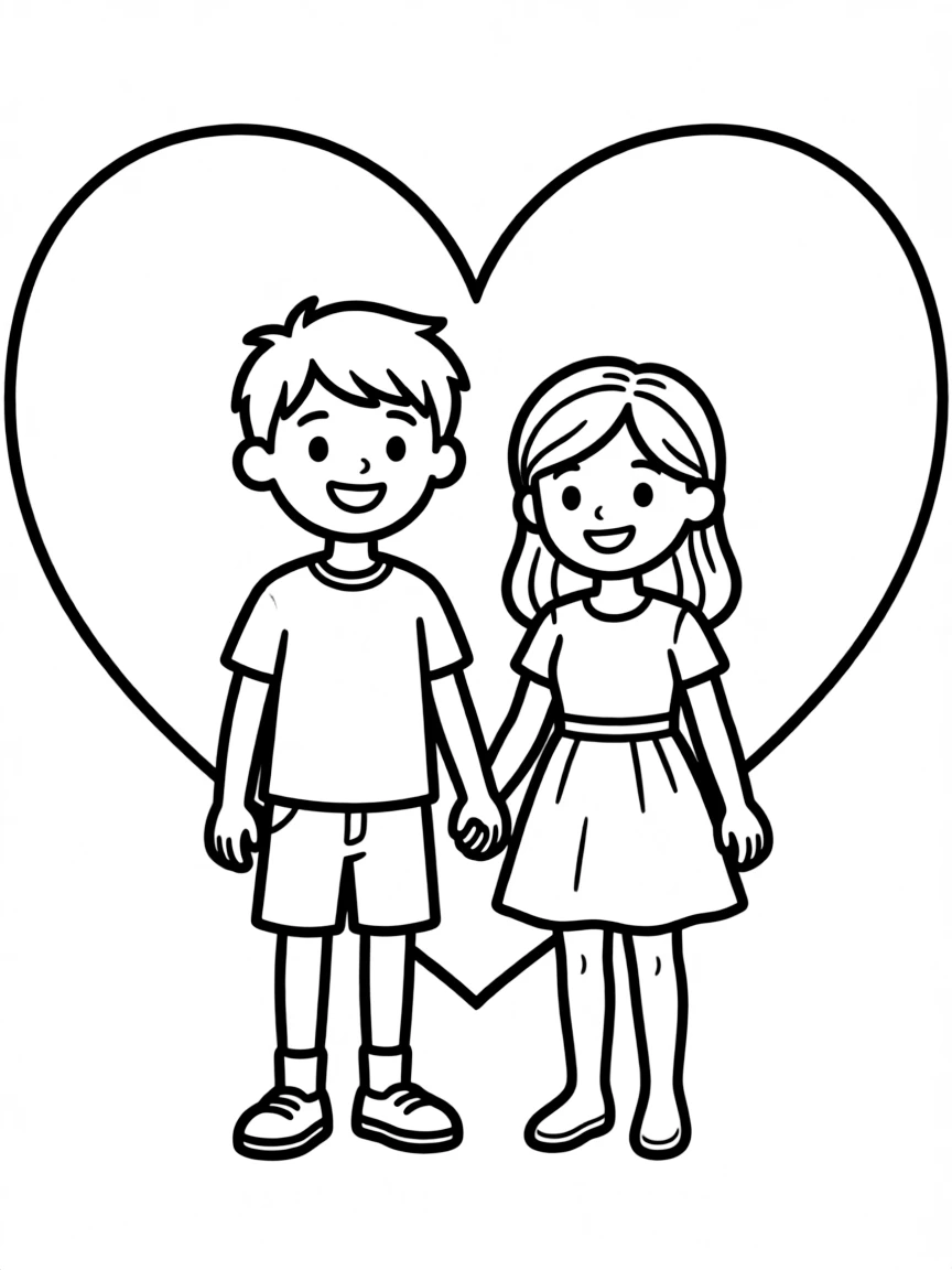 A couple standing in front of a heart backdrop