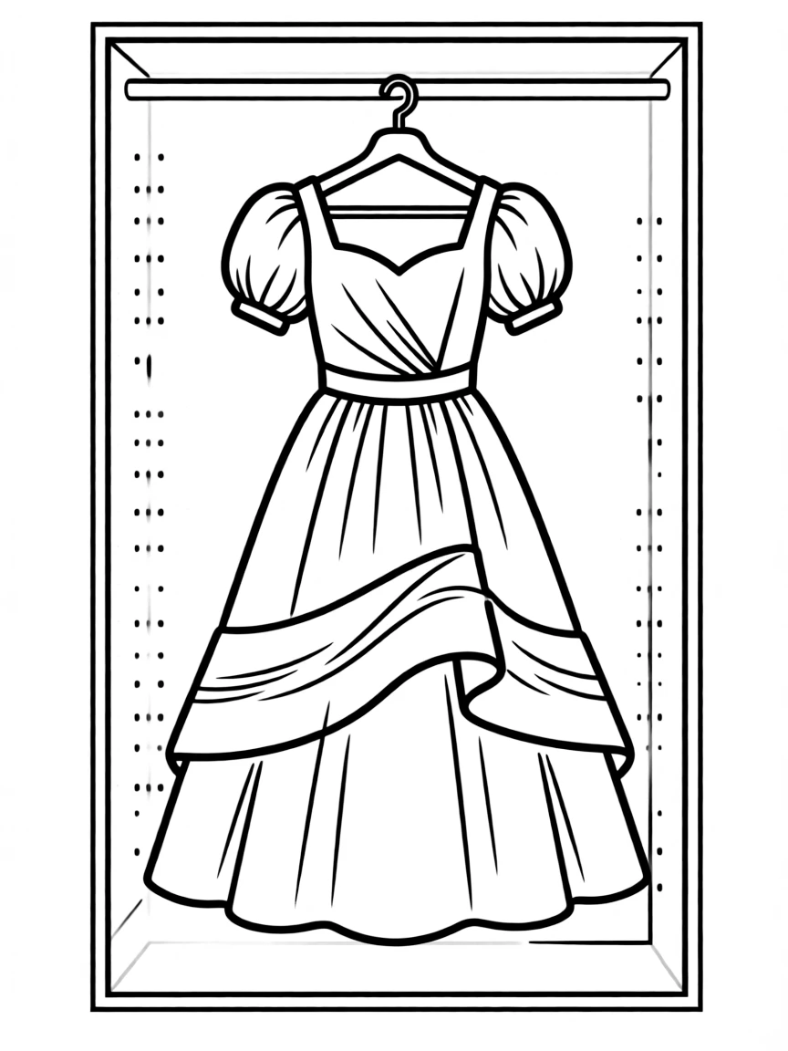 A wedding dress hanging on a hanger