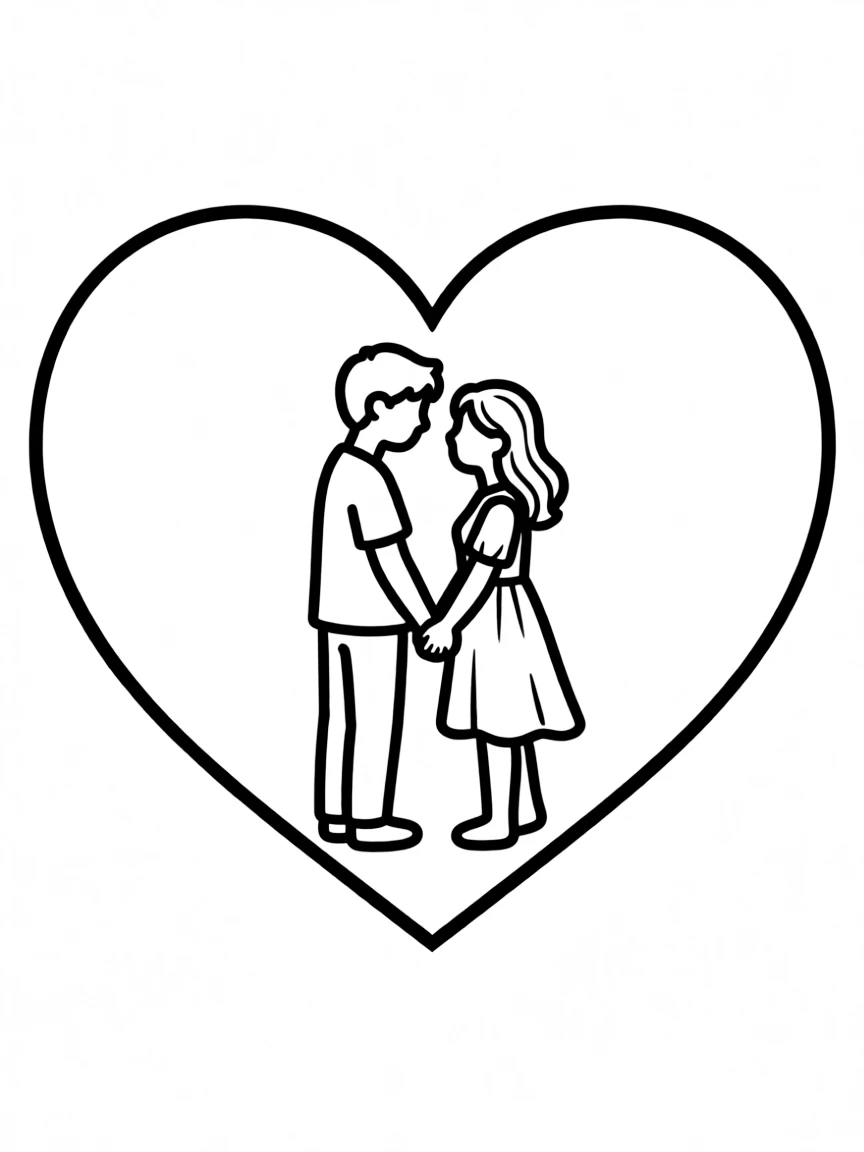 A couple in silhouette inside a heart
