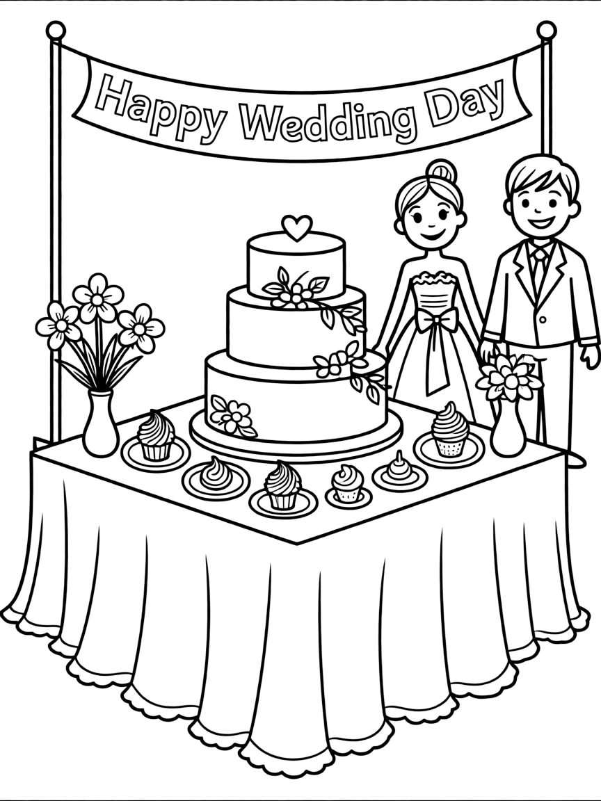 A decorated wedding cake table
