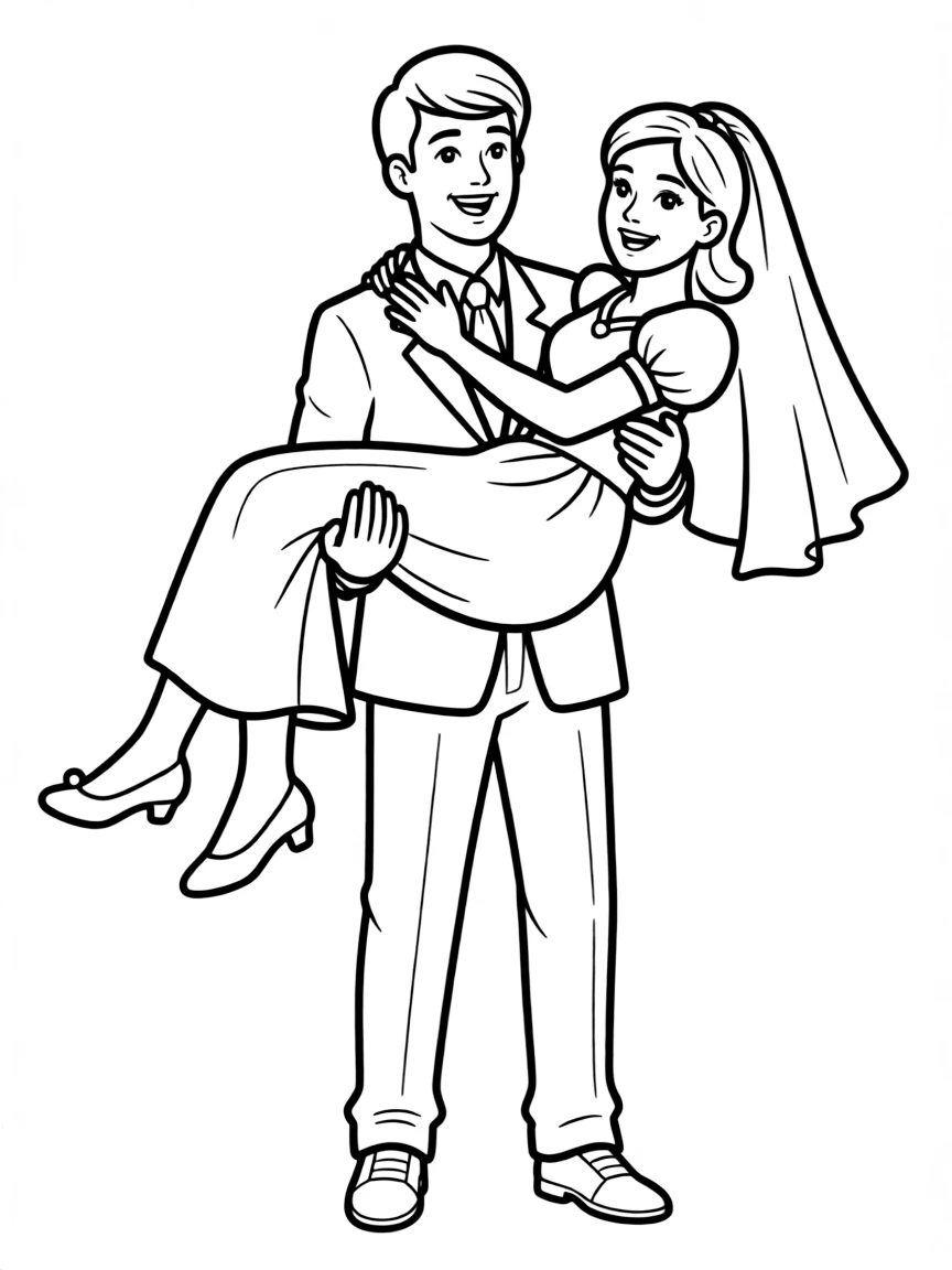 A groom lifting the bride playfully