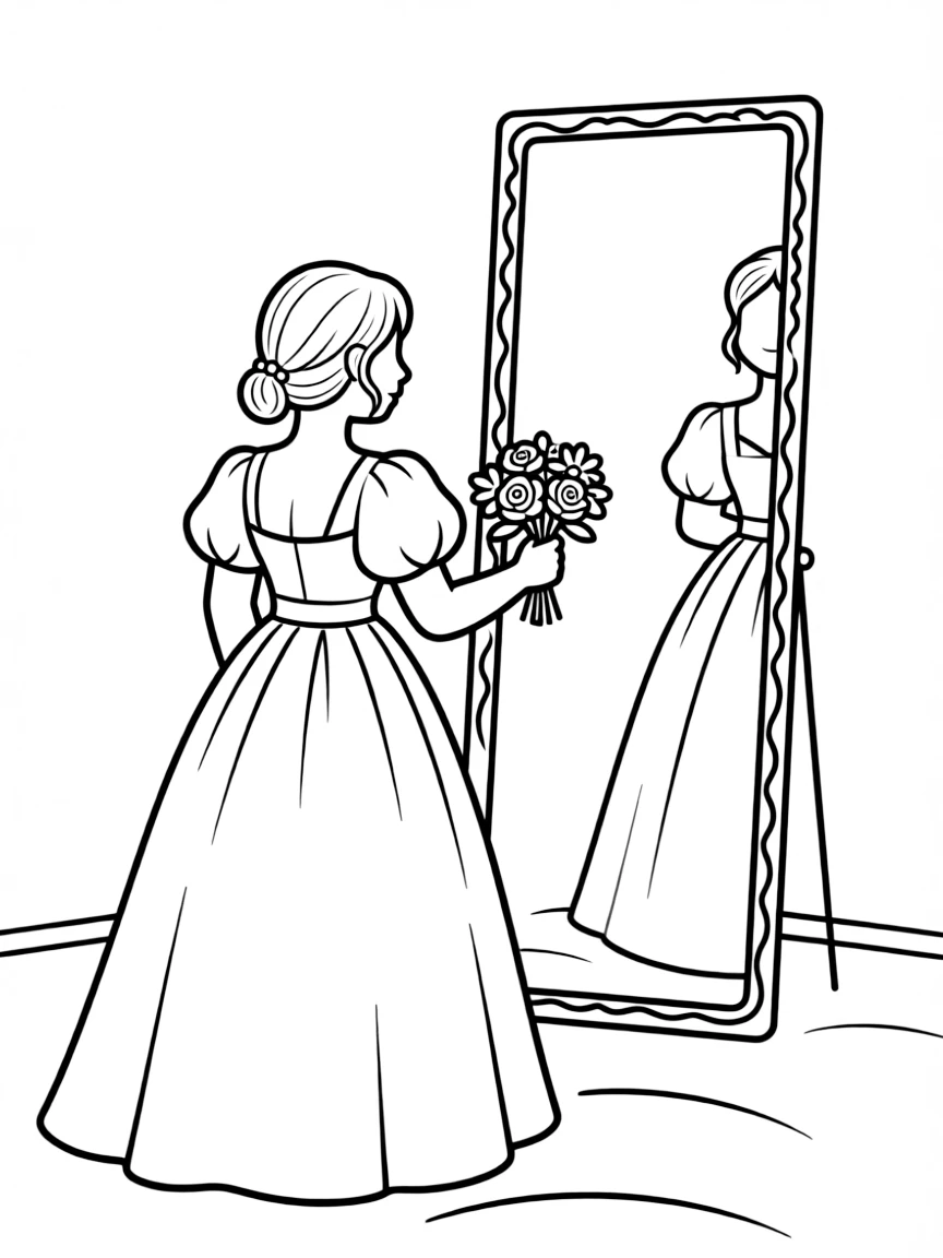 A bride looking in the mirror