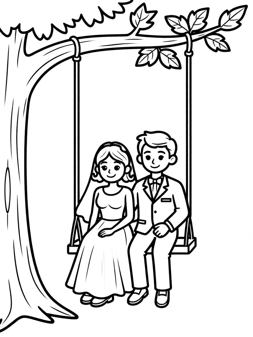 A bride and groom on a swing