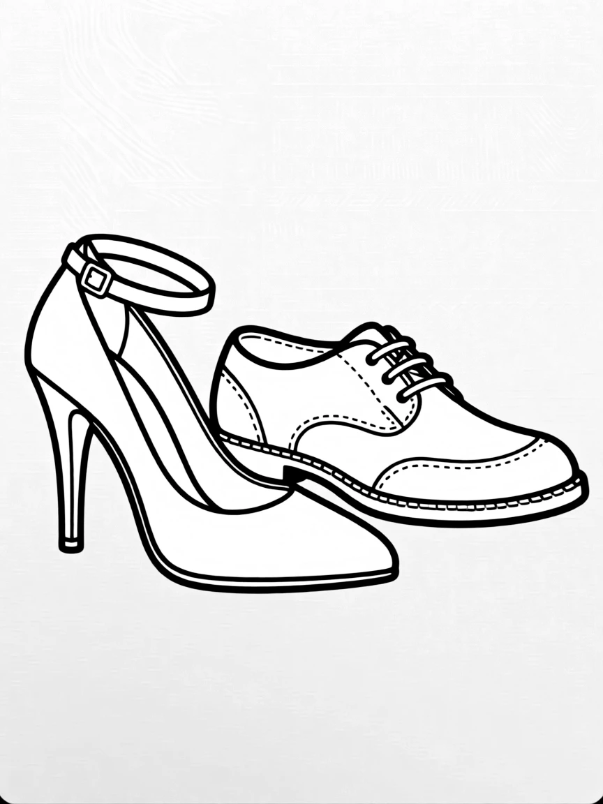 A pair of high heels and dress shoes