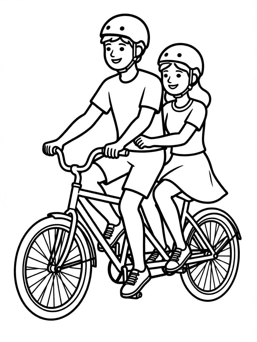 A couple riding a tandem bicycle