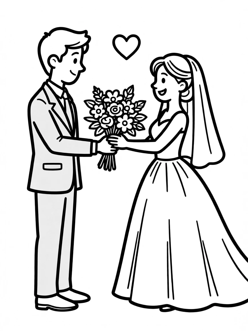 A groom giving flowers to the bride
