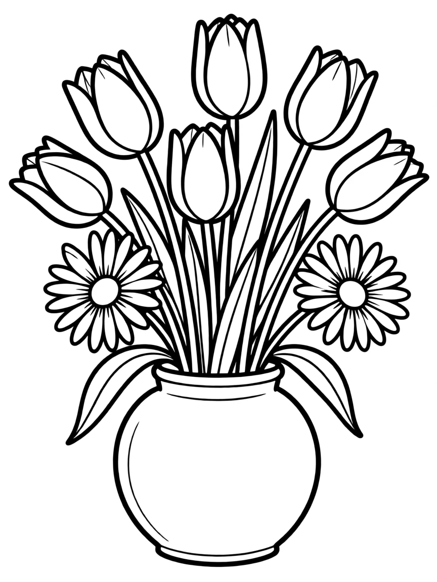 A bouquet of tulips and daisies
