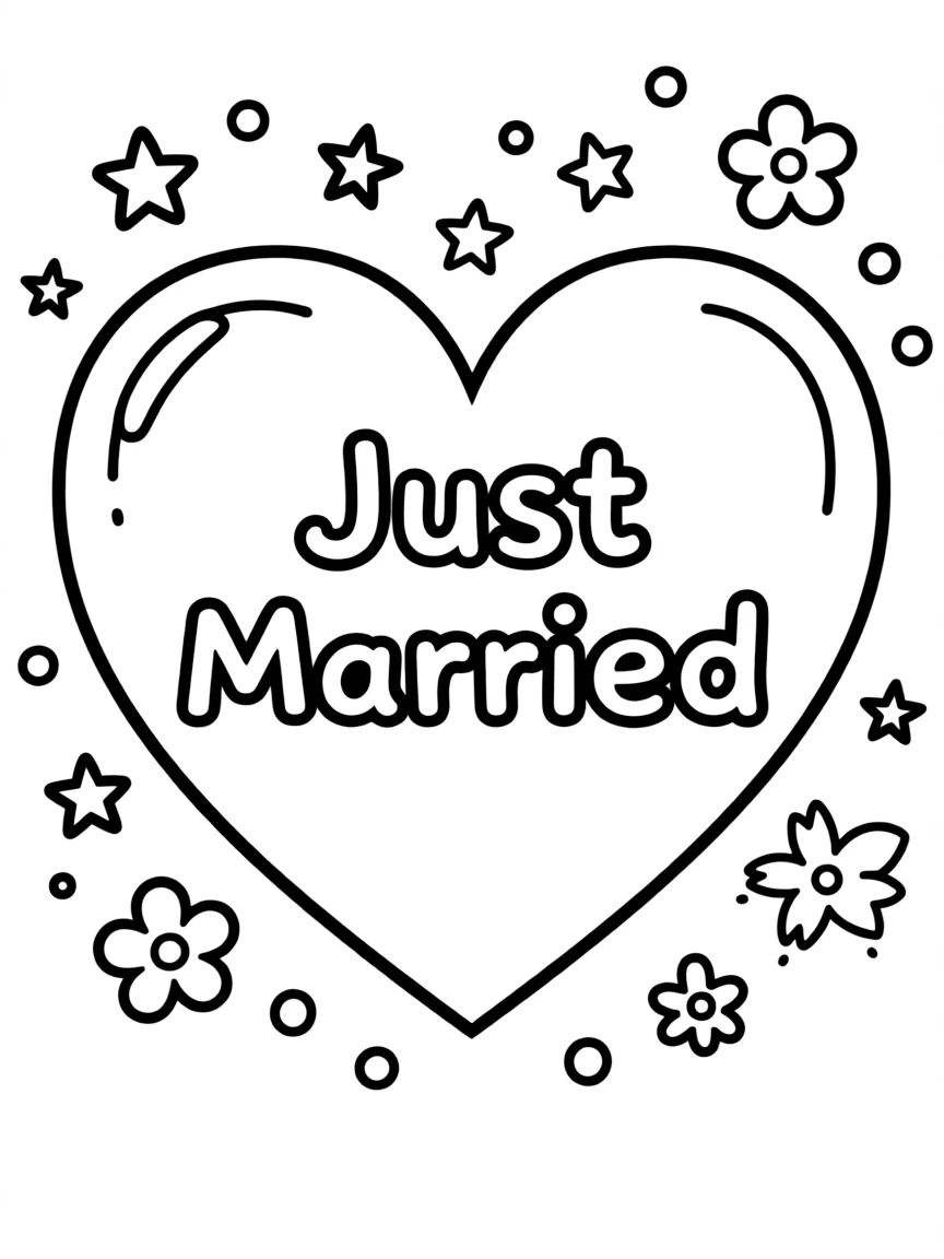 A heart with “Just Married” inside