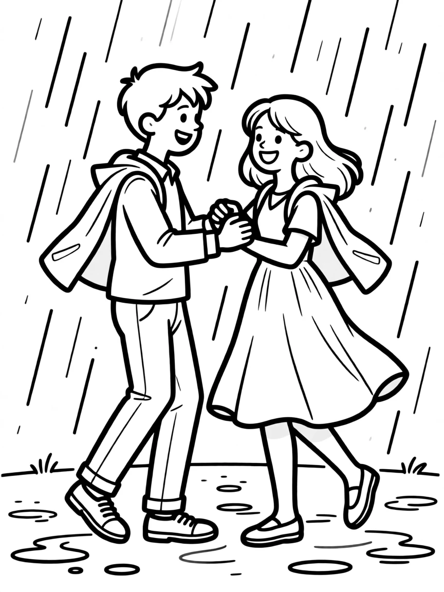 A couple dancing in the rain