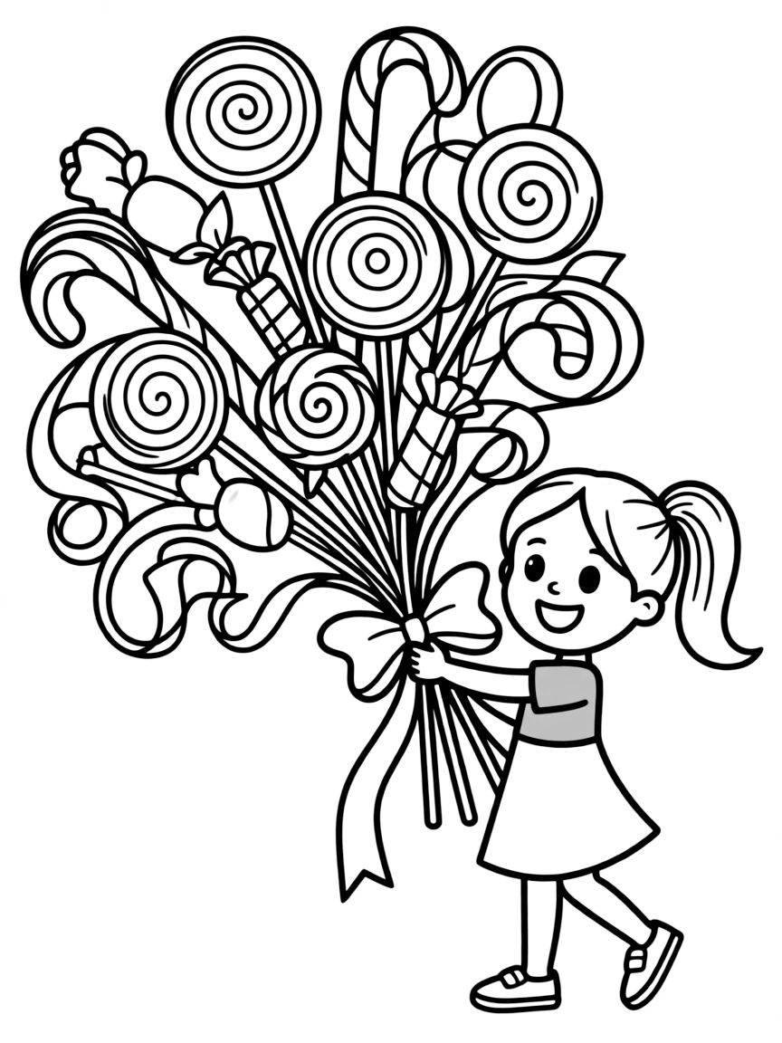 A bouquet made of candy and ribbons