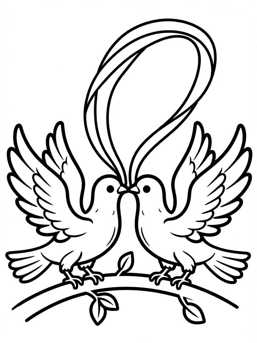 A pair of doves holding a ribbon