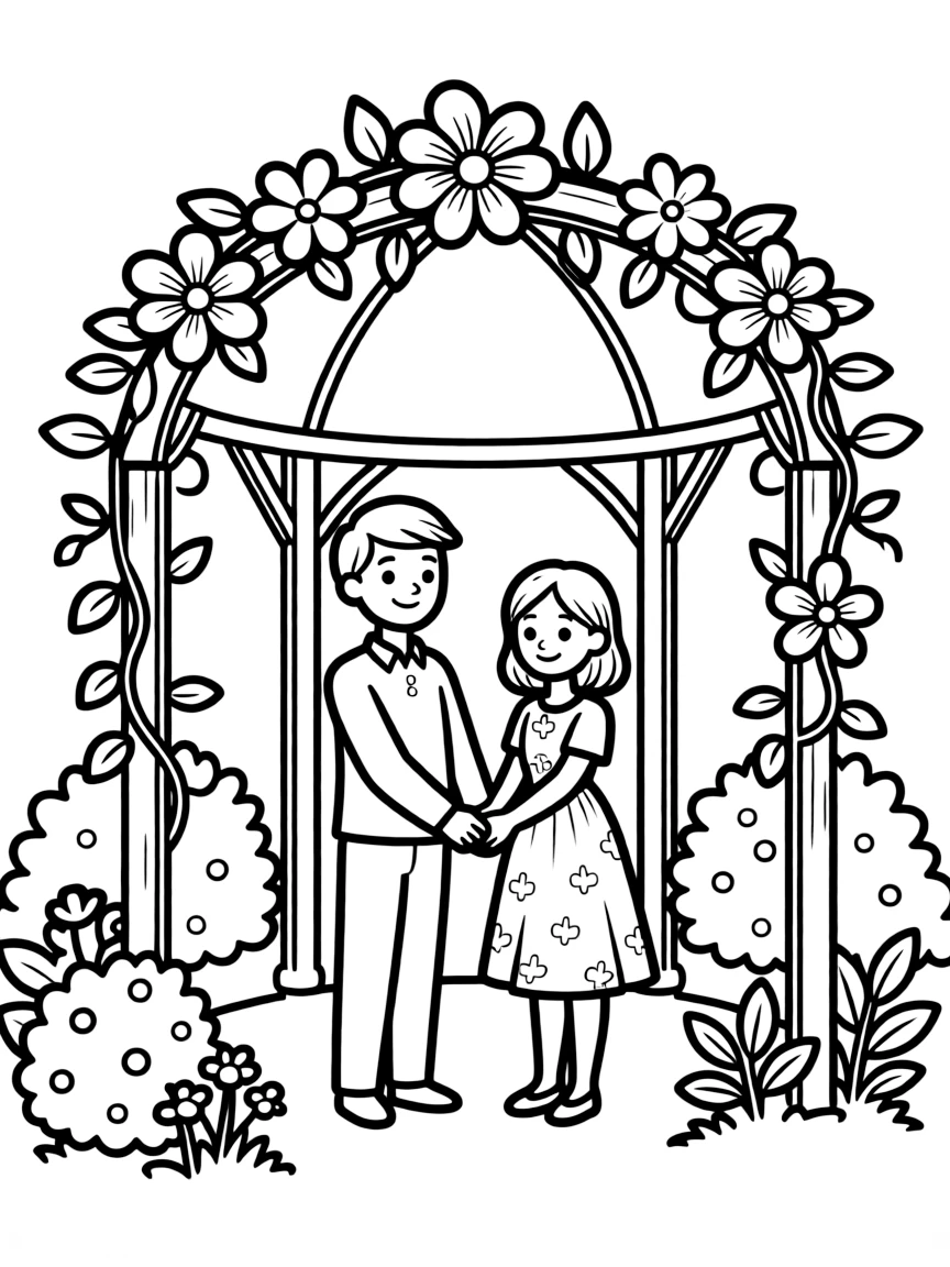 A couple under a floral gazebo