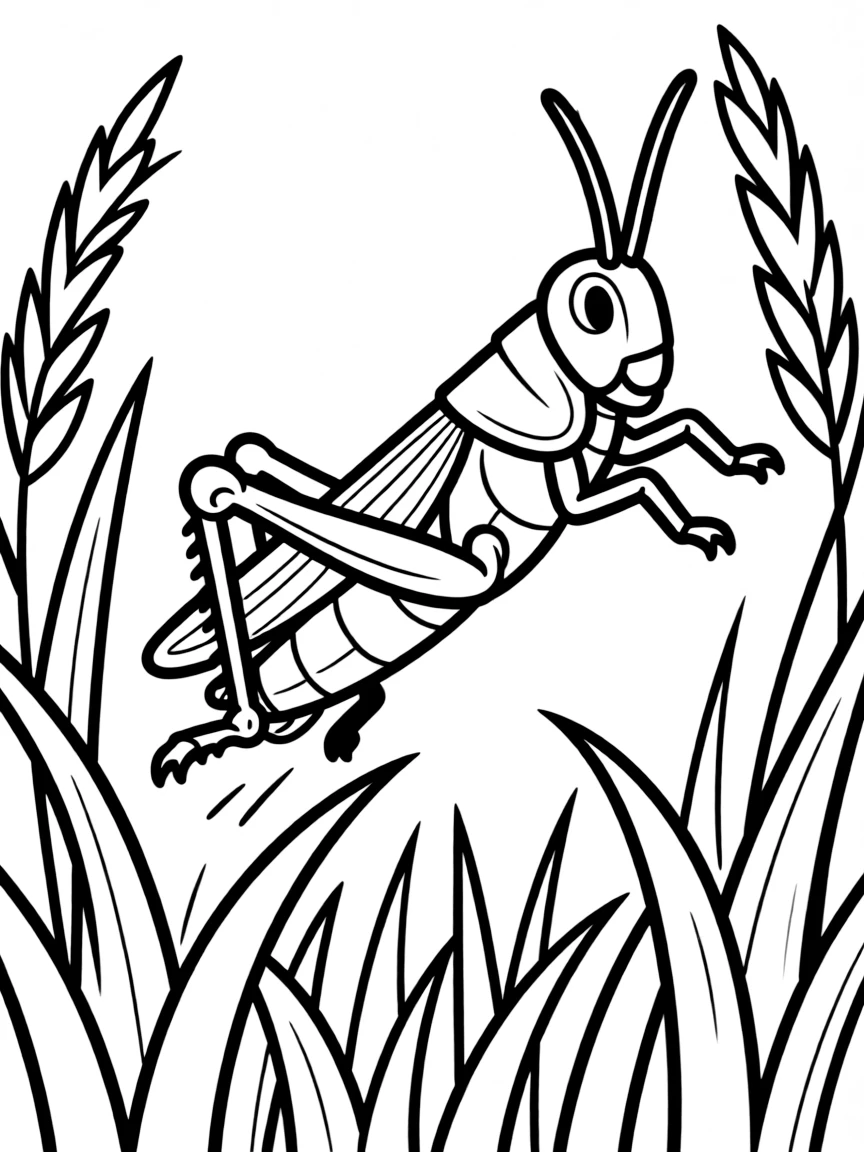 A grasshopper jumping through tall grass with long hind legs