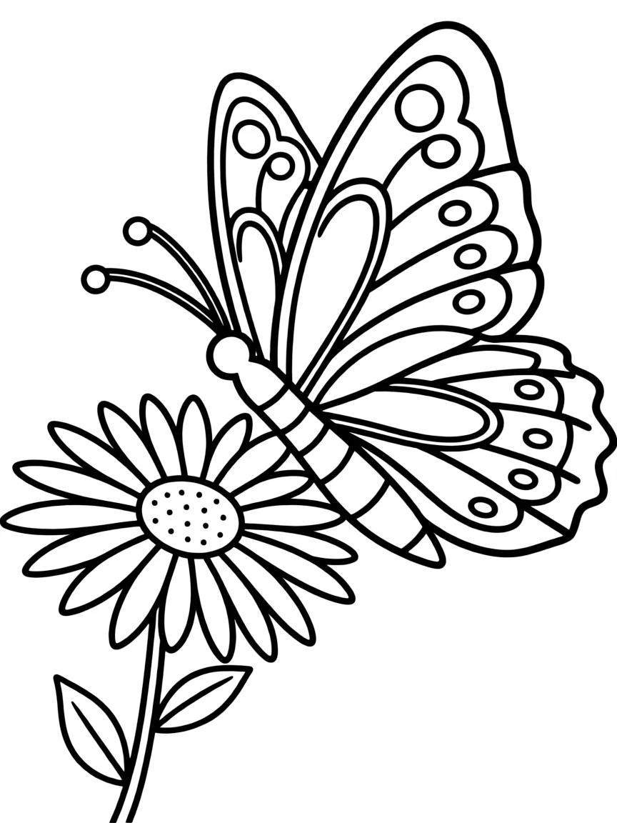 A butterfly with large decorated wings landing on a daisy