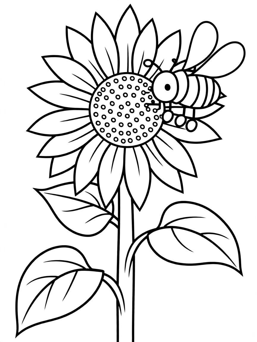 A bee collecting nectar from a sunflower with pollen baskets