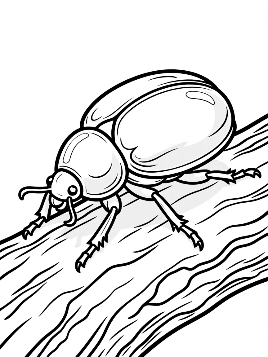 A beetle with a shiny shell walking on tree bark