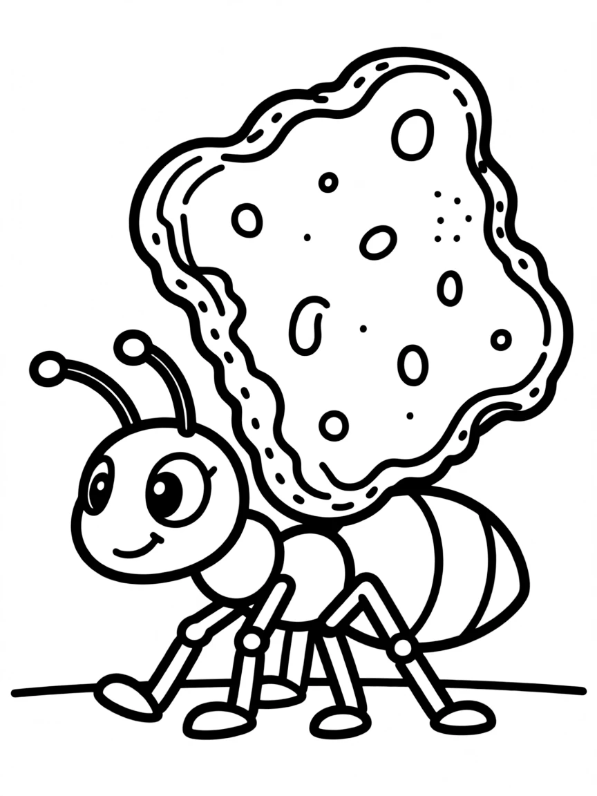 An ant carrying a crumb twice its size