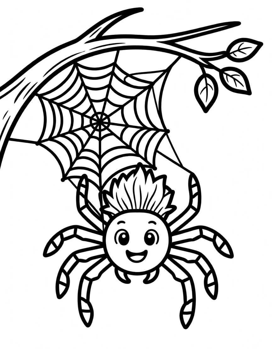 A spider spinning a web between two branches