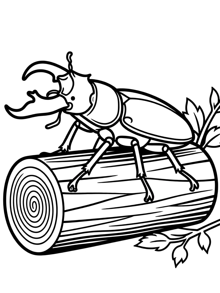 A stag beetle with large mandibles on a log
