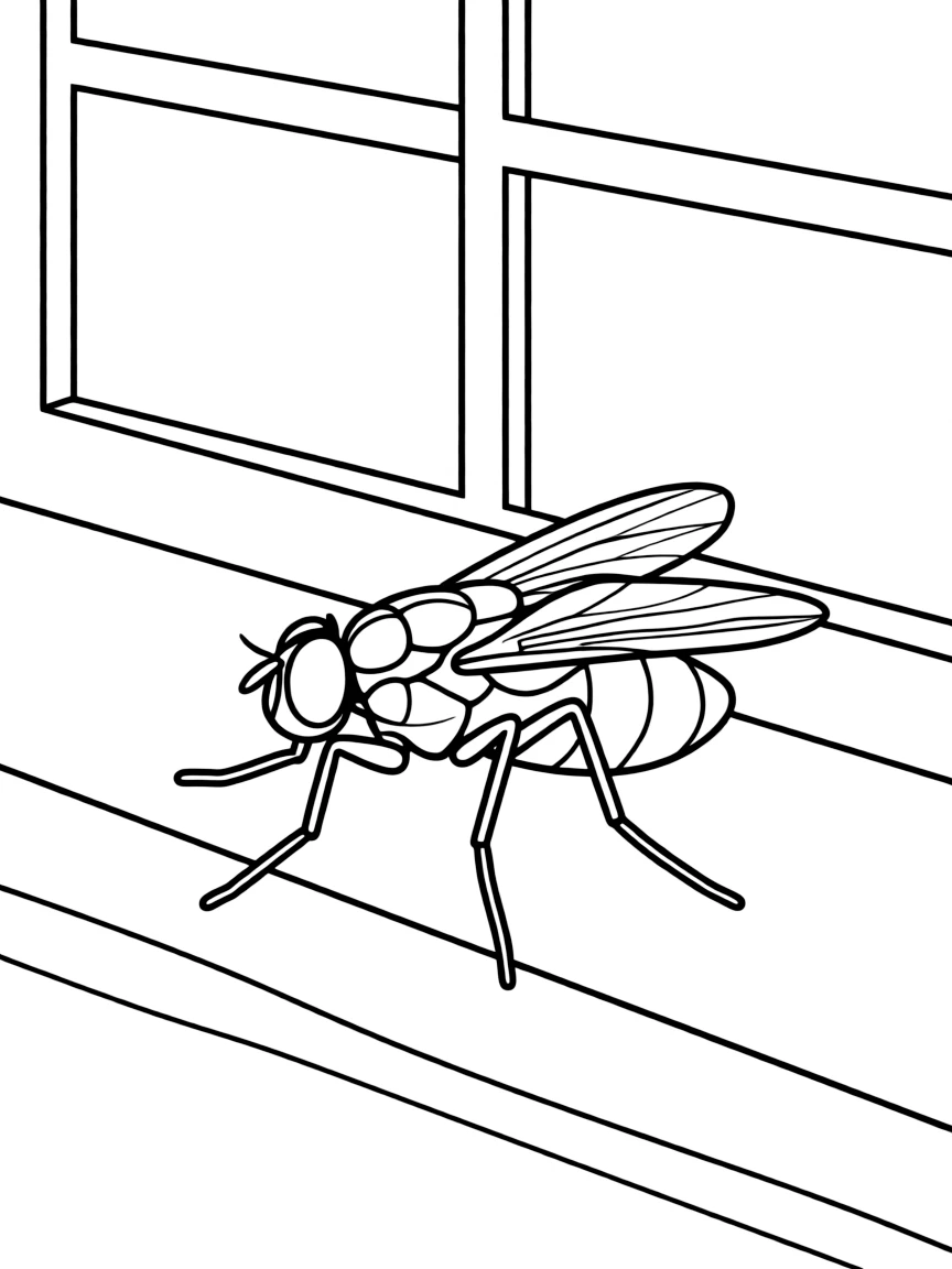A house fly on a windowsill