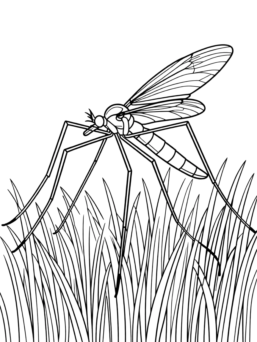 A crane fly with very long legs in tall grass