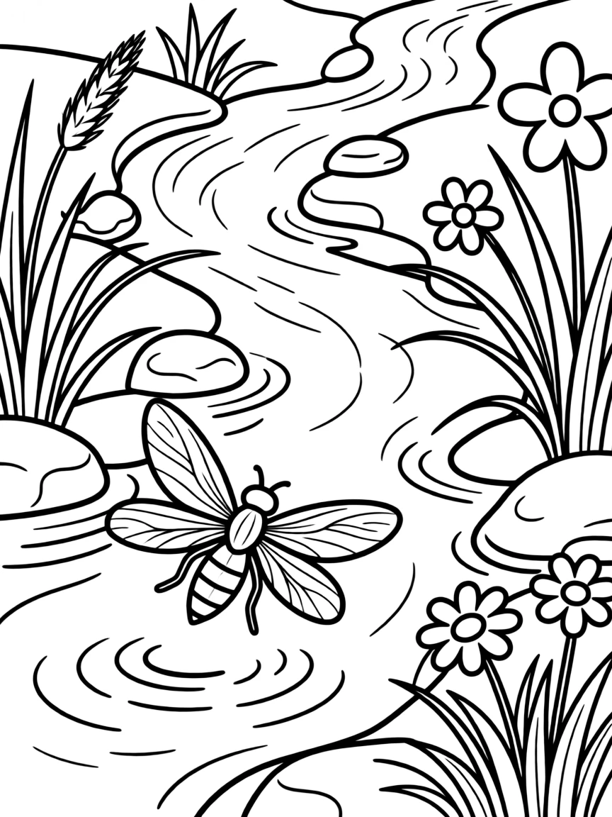 A black fly near a stream