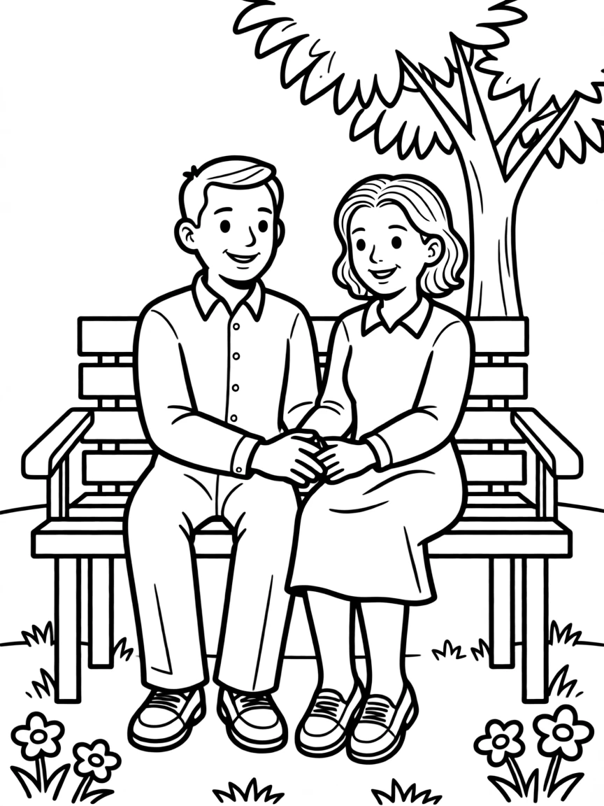 an old couple sitting on a bench