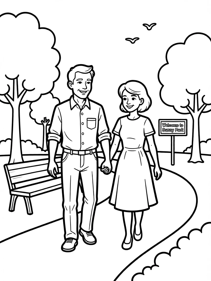 an old couple walking together in a park