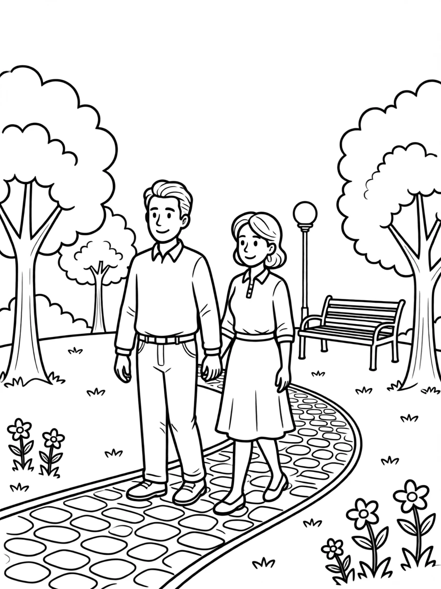 an old couple walking together in a park