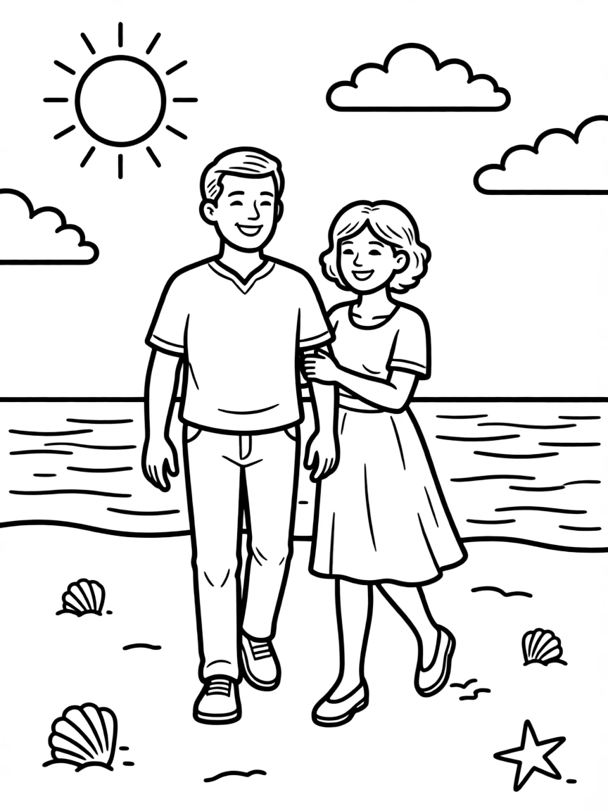an old couple walking together on beach