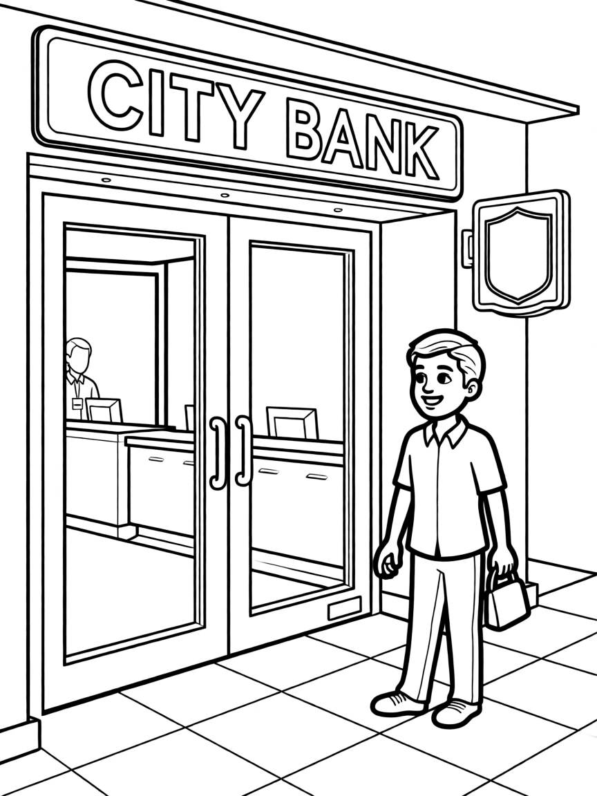 A person walks into a bank.